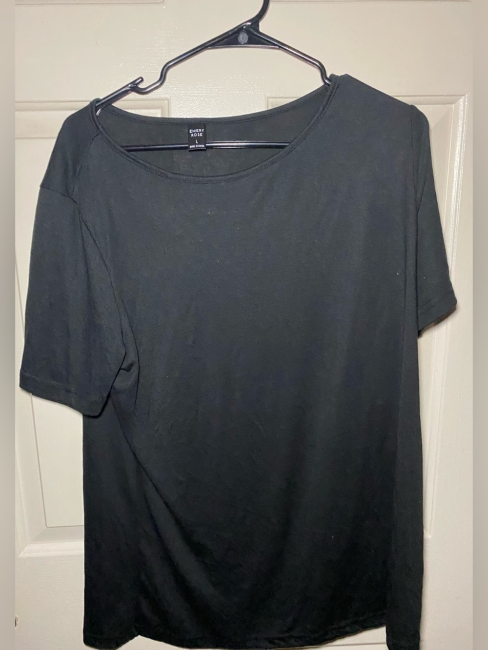 Emery Rose Black Boat Neck Short Sleeve T-Shirt Women's Size L